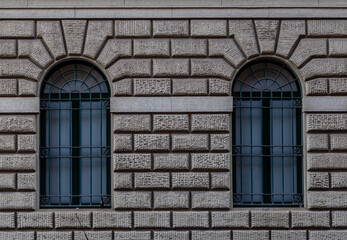 ROME, ITALY - DECEMBER 01, 2019:  Windows - architectural detail on historical building, in Rome, Italy