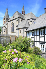 Historic village Assinghausen, Saint Katharina church, Sauerland, Germany