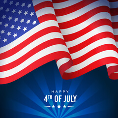 US independence day banner, poster or greeting card with national flag on blue background, vector illustration