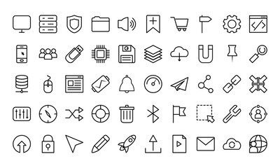 ui or ux icon set, line style