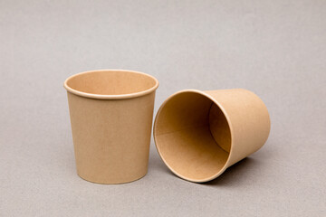 Glasses for coffee. Eco Kraft glasses for coffee. Paper cups. Zero waste. Recycling concept.