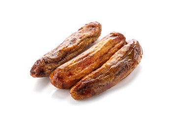 Dried bananas on white background