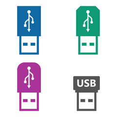 USB icons set colored flash drive symbol isolated on white background.