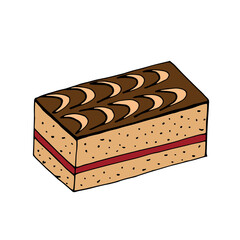 Sponge cake with chocolate, Biscuit  isolated on white background. Sweet dessert. Vector cartoon illustration.	