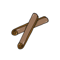 Two cinnamon sticks, fragrant oriental spice. Vector doodle illustration for postcard, menu, recipe.
