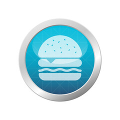 Hamburger icon white burger with bun vector illustration on round shiny circle frame button flat design