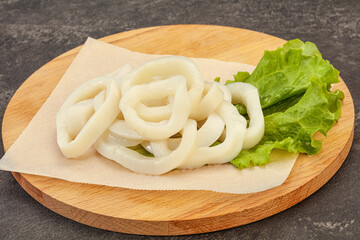 Raw squid rings for cooking