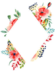 Watercolor red poppy flower clipart. Red meadow  sumemr floral clipart . Boho wedding invitation bouquet DIY PNG 