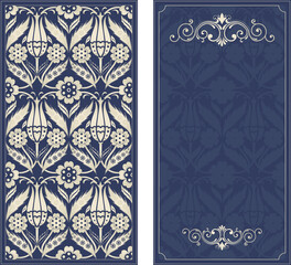 Set of invitation cards with turkish pattern in dark blue and gold colors