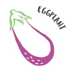 Eggplant hand painted with ink brush isolated on white background