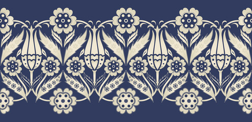 Vector seamless border in Eastern style. Ornament for wedding invitations, birthday and greeting cards. Floral turkish colorful pattern can be used for ceramic tile, wallpaper, web page background