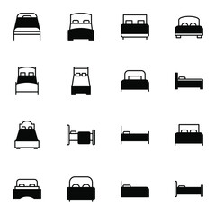 Bed, bed room icon set. Simple couch, spring bed, hotel icons sign vector illustration.