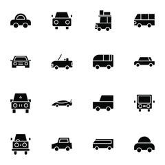 Car, vehicle, transportation icon set. Simple cars, van, bus solid icon sign concept. vector illustration. 