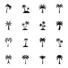 Palm tree, beach, island icon set. Simple coconut tree, holiday solid icons sign vector illustration.