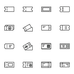 Ticket icon set. Simple pass ticket outline icons sign, vector illustration.
