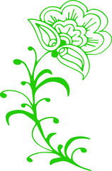 plant element abstraction single isolated on a white background green outline freehand drawing ornament textiles coloring folk flower