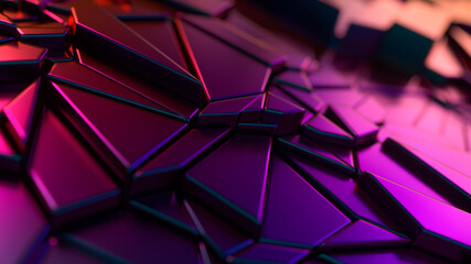 Abstract iridescent background. Geometric neon polygons.