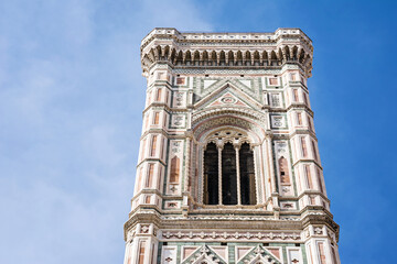 Giotto's bell tower detail, Piazza del Duomo in Florence. Tuscany, Italy