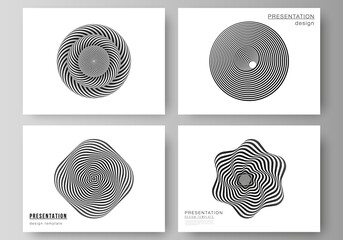 The minimalistic abstract vector layout of the presentation slides design business templates. Abstract 3D geometrical background with optical illusion black and white design pattern.