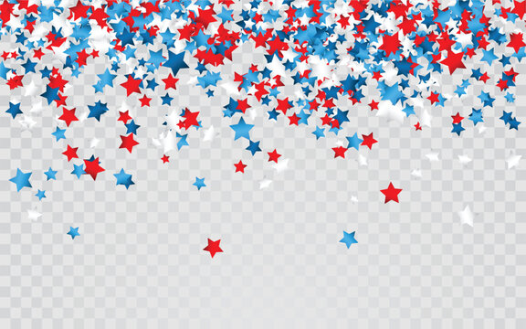 Celebration confetti in national colors of USA. Holiday confetti in US flag colors. 4th July independence day background