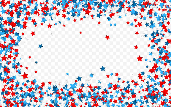 Celebration confetti in national colors of USA. Holiday confetti in US flag colors. 4th July independence day background