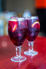 Two Glasses of Cold Sangria in Trattoria, Spain