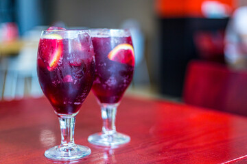 Two Glasses of Cold Sangria in Trattoria, Spain