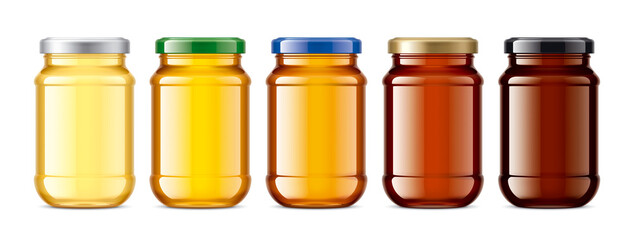 Set of Glass Jars with Honey. 