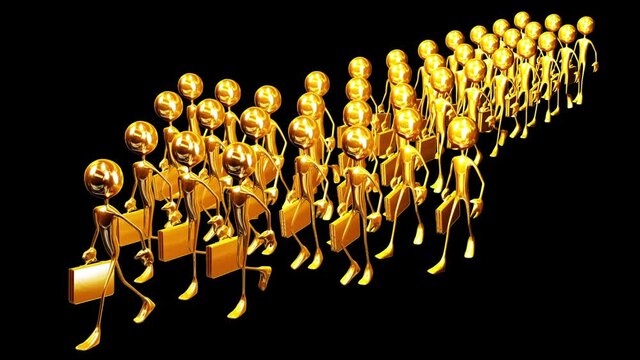 Animation of the March of the yellow people, the formation in the form of an arrow