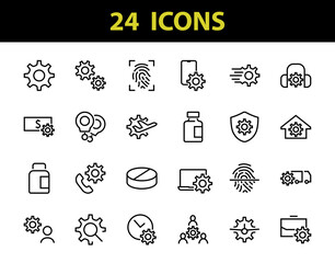 A simple set of settings and options related to Vector Line Icons. Contains icons such as set time, business, phone, and more. Editable Stroke.. 480x480