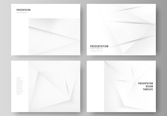 Fototapeta premium Vector layout of the presentation slides design templates, multipurpose template for presentation brochure, brochure cover. Halftone dotted background with gray dots, abstract gradient background