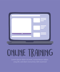 online training, laptop website app landing page, courses knowledge development using internet