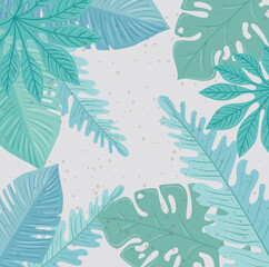 background, tropical nature leafs with pastel color vector illustration design