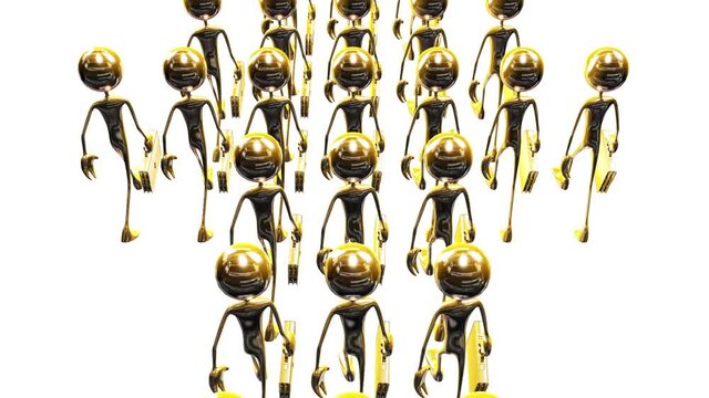 Animation of the March of the yellow people, the formation in the form of an arrow