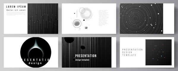 Vector layout of the presentation slides design business templates, multipurpose template for presentation brochure, brochure cover. Tech science future background, space design astronomy concept.