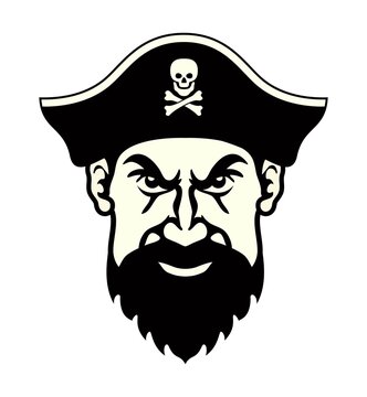 vector symbol of pirate face with beard and black hat with scull