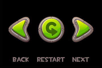 Vector isolated ui metal buttons return, next, back.