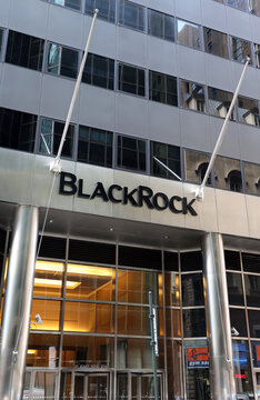 An entrance to the BlackRock World headquarters building in New York City, NY on July 16, 2017.
