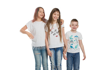 Fototapeta premium children in t-shirts and jeans isolated on white