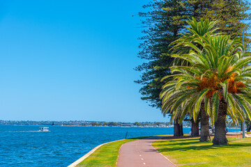 Riverside promenade of Swan river in Perth, Australia