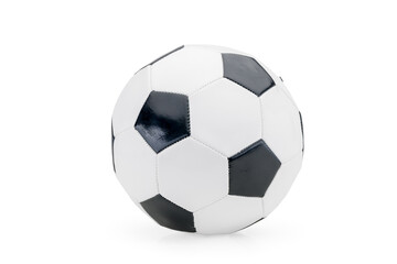 Naklejka premium Sports equipment and leisure activity concept with a black and white generic classic leather football or soccer ball isolated on white background