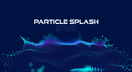 Obraz premium Wave particles grid in abstract style on dark background. Digital data flow. Data surface 3d vector concept. particles splash. Abstract geometric pattern.