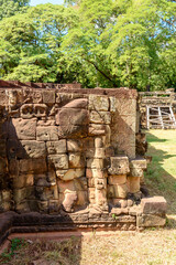 Elephant Wall of Stone Carvings Near Terrace of Elephants at Angkor Thom Siem Reap Cambodia 