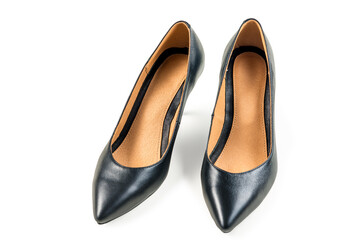 Set of stylish female shoes on white background