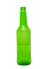green empty beer bottle on a white background