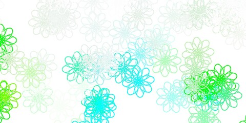 Light Green vector doodle background with flowers.