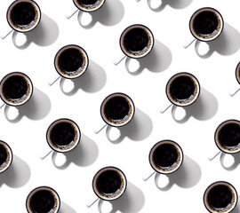 Coffee mug pattern overhead view - flat lay