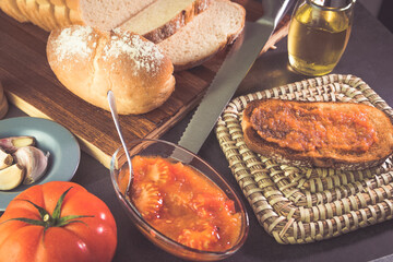 bread with tomato, olive oil, garlic and pepper