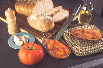 bread with tomato, olive oil, garlic and pepper
