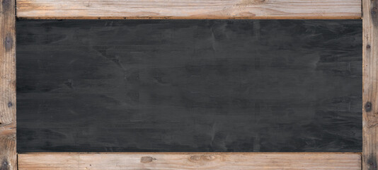 School background banner panorama - Empty blank old anthracite blackboard chalkboard texture with...